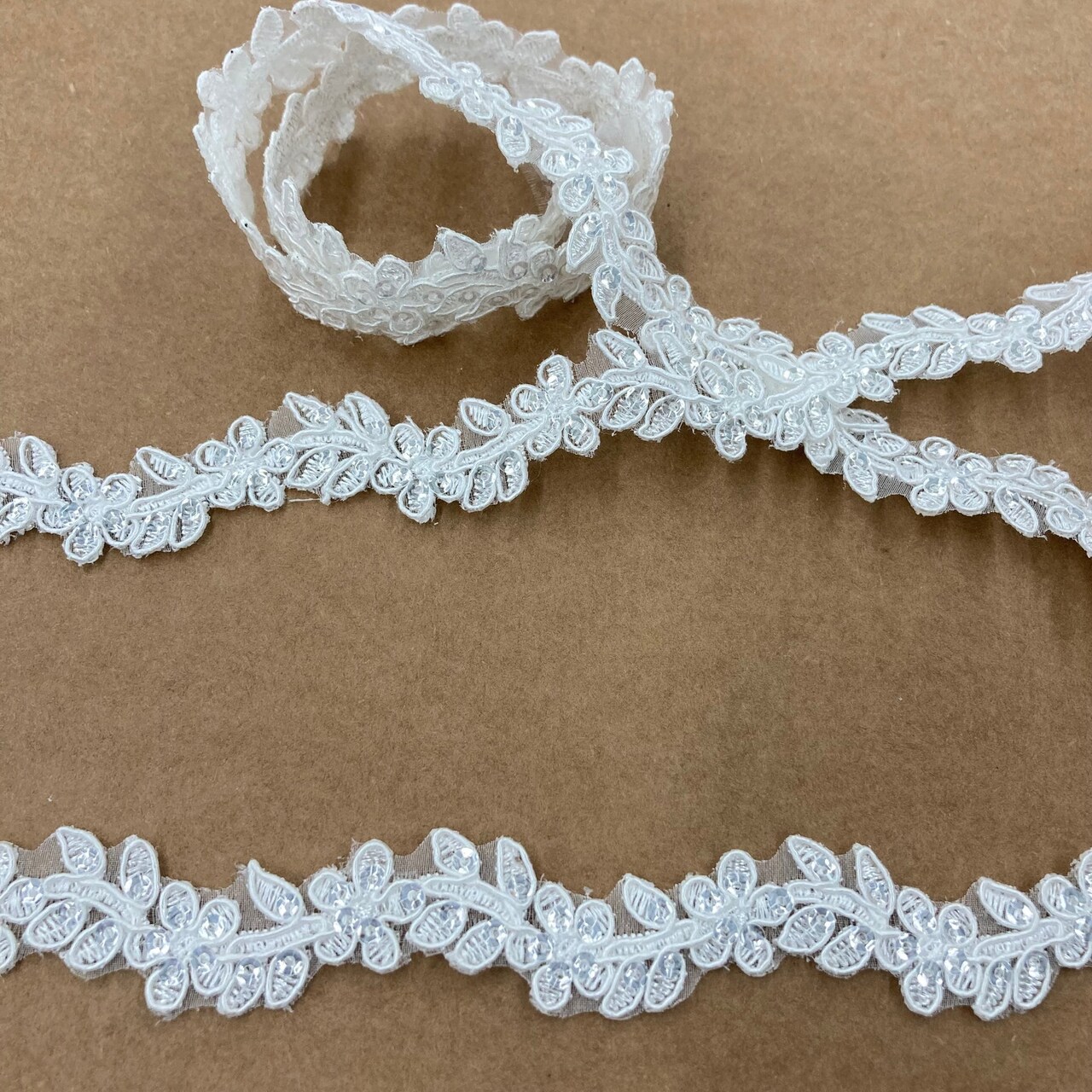 1 Yard Beaded & Corded Lace Trimming on Net Mesh | 1" Wide | Elegant Embroidered Trim for Bridal, Formal & Dancewear